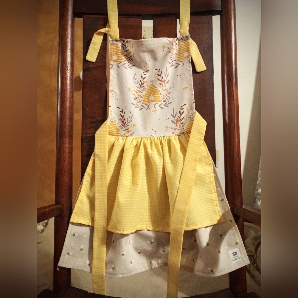 Yellow and Beige Apron with Honeybee Design